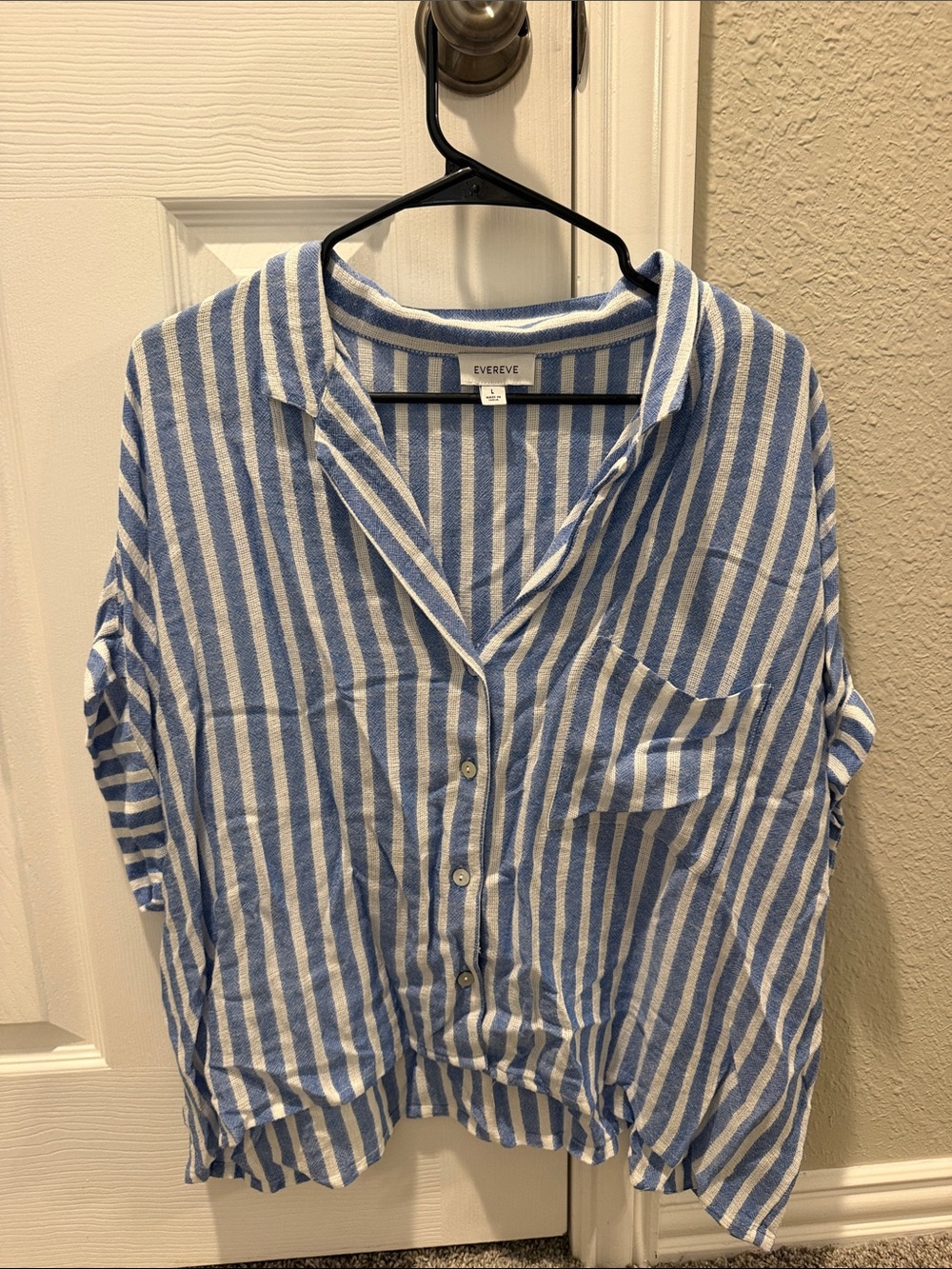 Evereve Blue and White Striped Button-Front Blouse